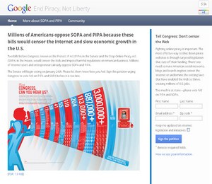 SOPA и PIPA протест Google